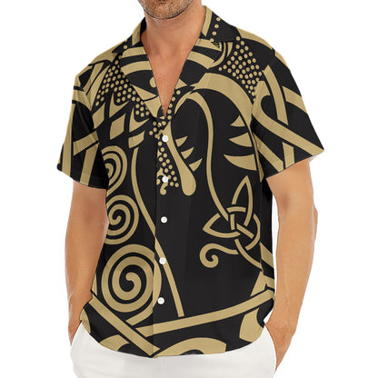 Scandinavian Viking Dragon Print Men's Deep V-Neck Shirt