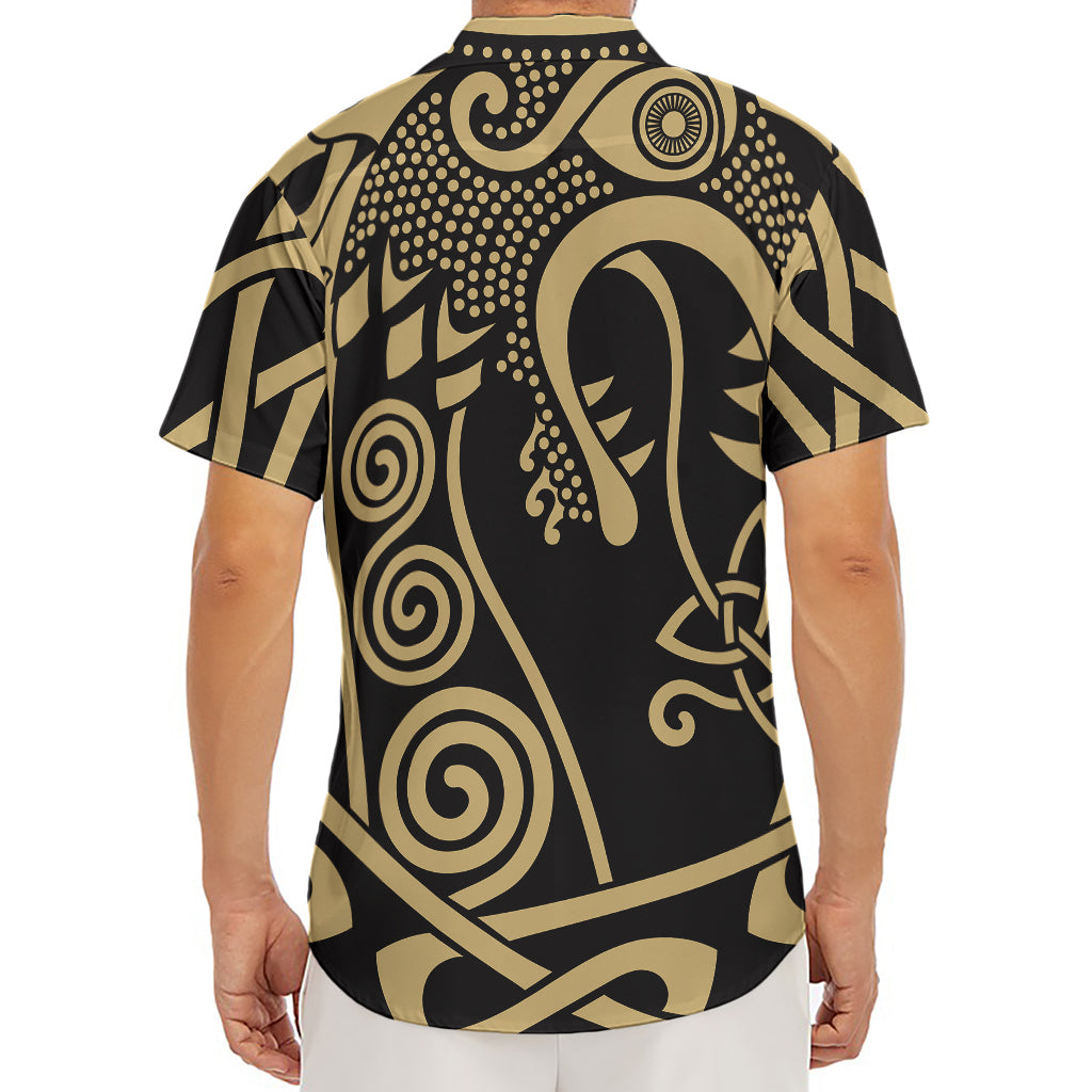 Scandinavian Viking Dragon Print Men's Deep V-Neck Shirt