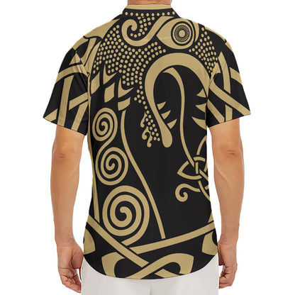 Scandinavian Viking Dragon Print Men's Deep V-Neck Shirt
