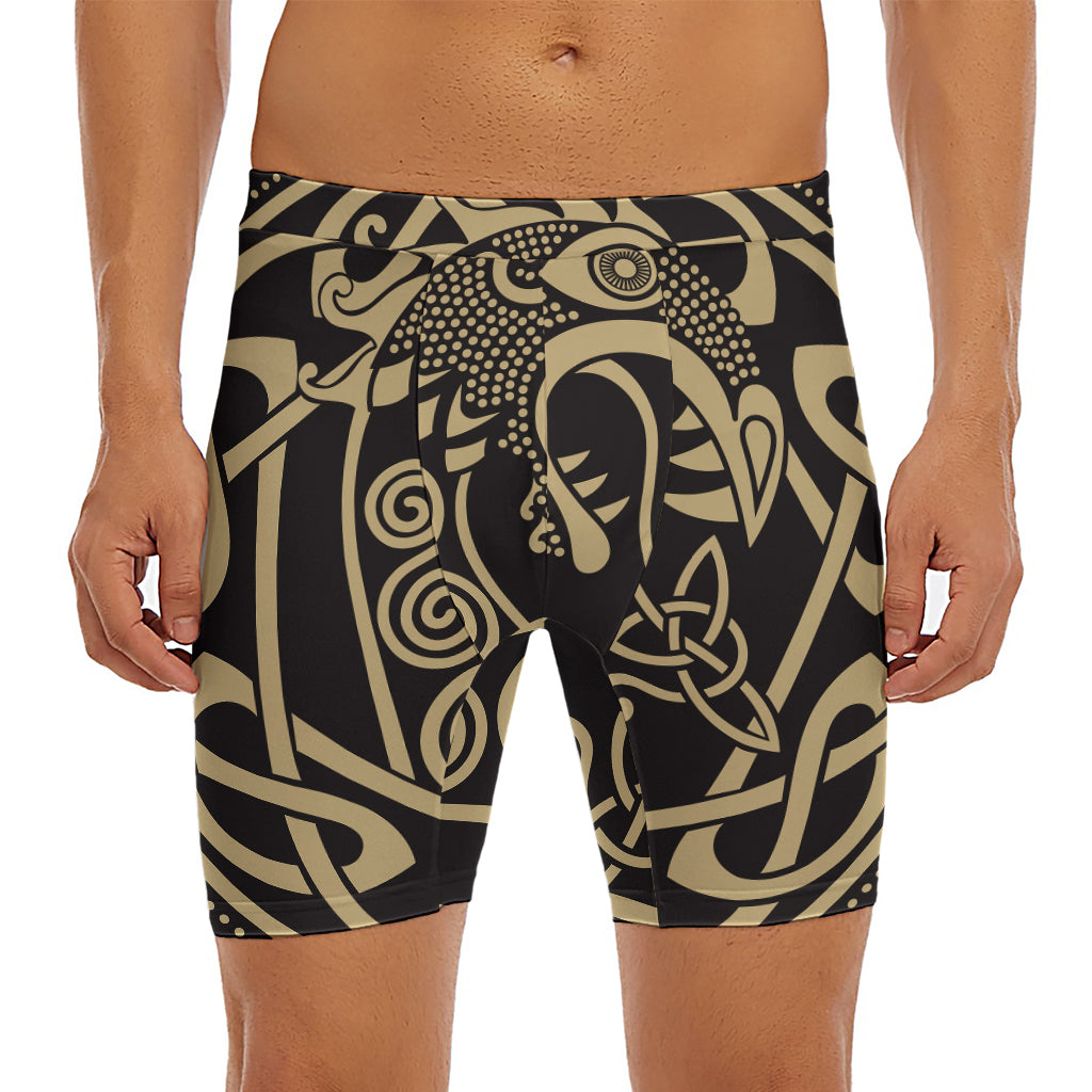 Scandinavian Viking Dragon Print Men's Long Boxer Briefs