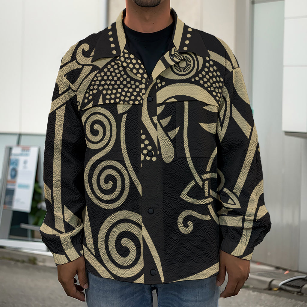 Scandinavian Viking Dragon Print Men's Shirt Jacket