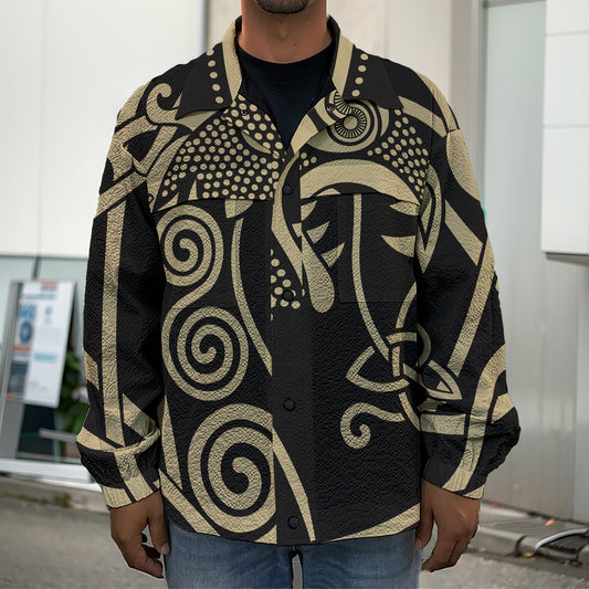 Scandinavian Viking Dragon Print Men's Shirt Jacket