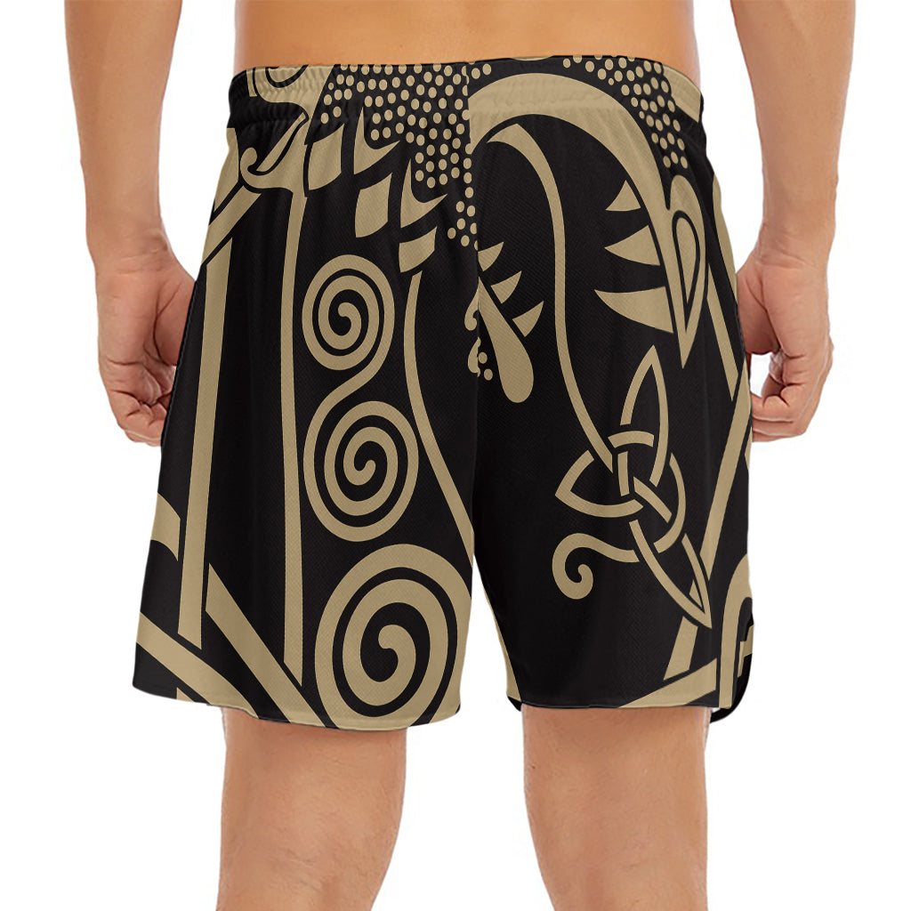 Scandinavian Viking Dragon Print Men's Split Running Shorts