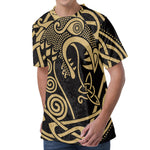 Scandinavian Viking Dragon Print Men's Velvet T-Shirt
