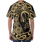 Scandinavian Viking Dragon Print Men's Velvet T-Shirt