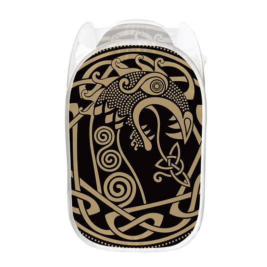 Scandinavian Viking Dragon Print Mesh Laundry Hamper