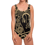 Scandinavian Viking Dragon Print One Piece Swimsuit