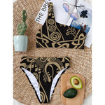Scandinavian Viking Dragon Print One Shoulder Bikini Top