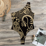 Scandinavian Viking Dragon Print One Shoulder Bodysuit