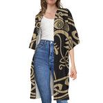 Scandinavian Viking Dragon Print Open Front Beach Cover Up