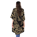 Scandinavian Viking Dragon Print Open Front Beach Cover Up