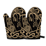 Scandinavian Viking Dragon Print Oven Mitts
