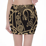Scandinavian Viking Dragon Print Pencil Mini Skirt