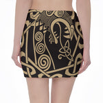 Scandinavian Viking Dragon Print Pencil Mini Skirt