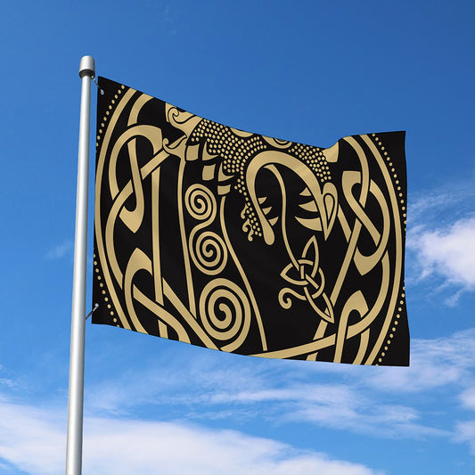 Scandinavian Viking Dragon Print Polyester Flag