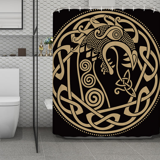 Scandinavian Viking Dragon Print Polyester Shower Curtain