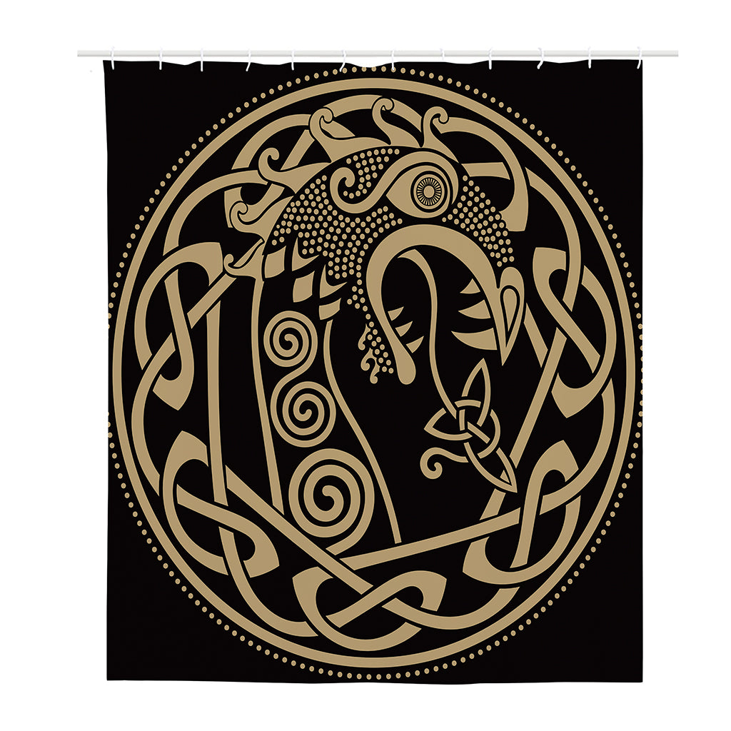 Scandinavian Viking Dragon Print Polyester Shower Curtain