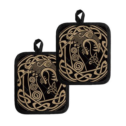 Scandinavian Viking Dragon Print Pot Holders