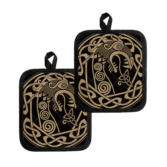 Scandinavian Viking Dragon Print Pot Holders