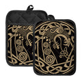 Scandinavian Viking Dragon Print Pot Holders With Pocket
