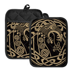 Scandinavian Viking Dragon Print Pot Holders With Pocket