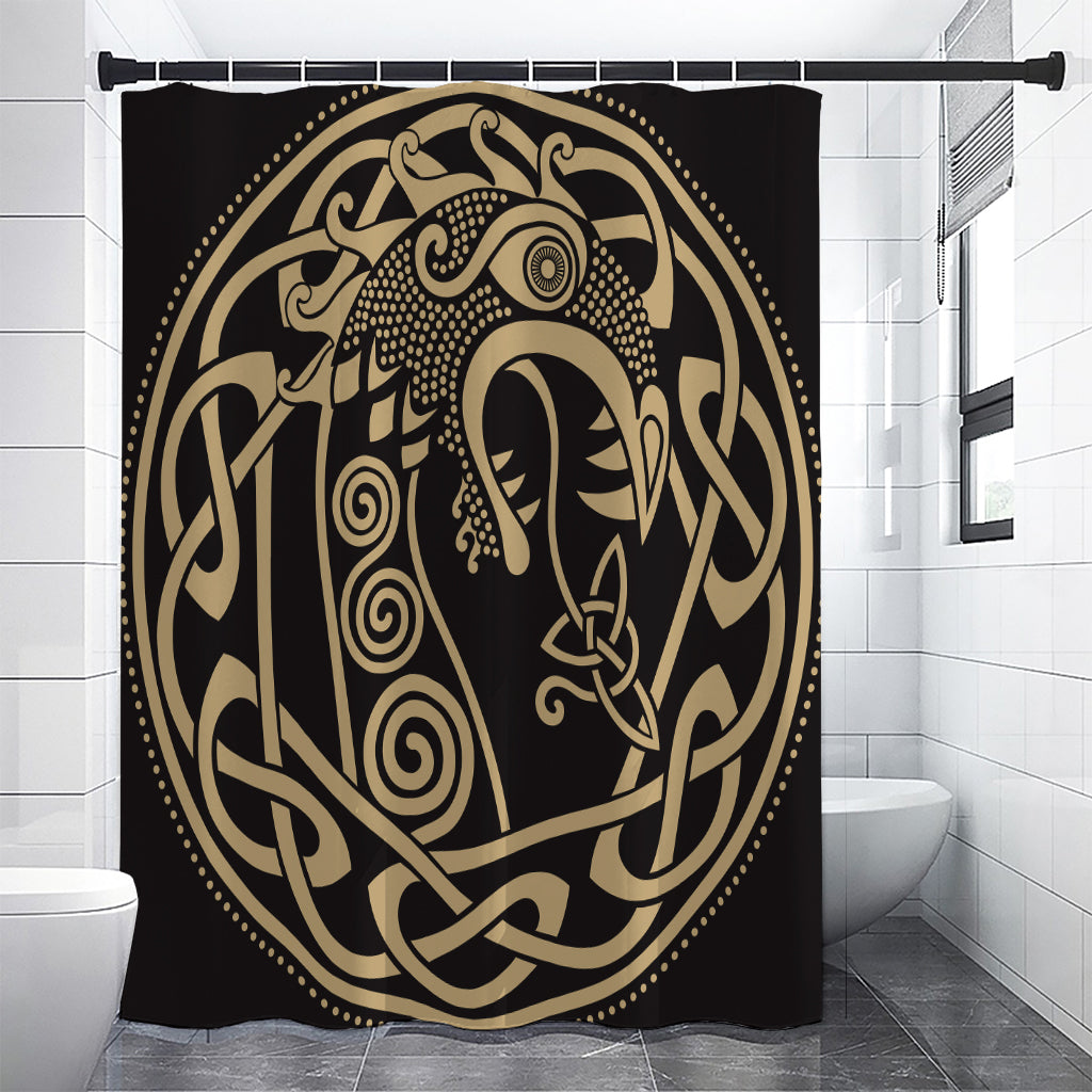 Scandinavian Viking Dragon Print Premium Shower Curtain