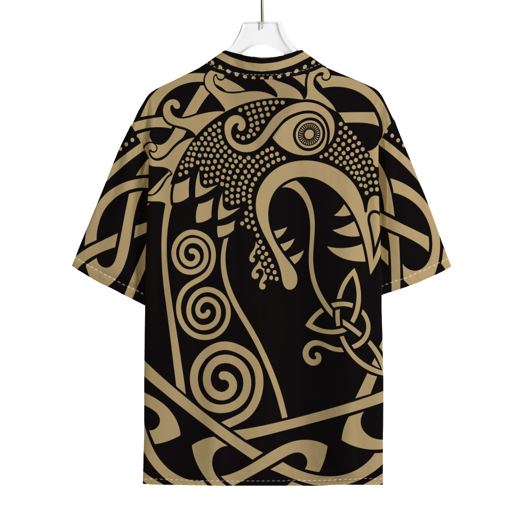 Scandinavian Viking Dragon Print Rayon Hawaiian Shirt