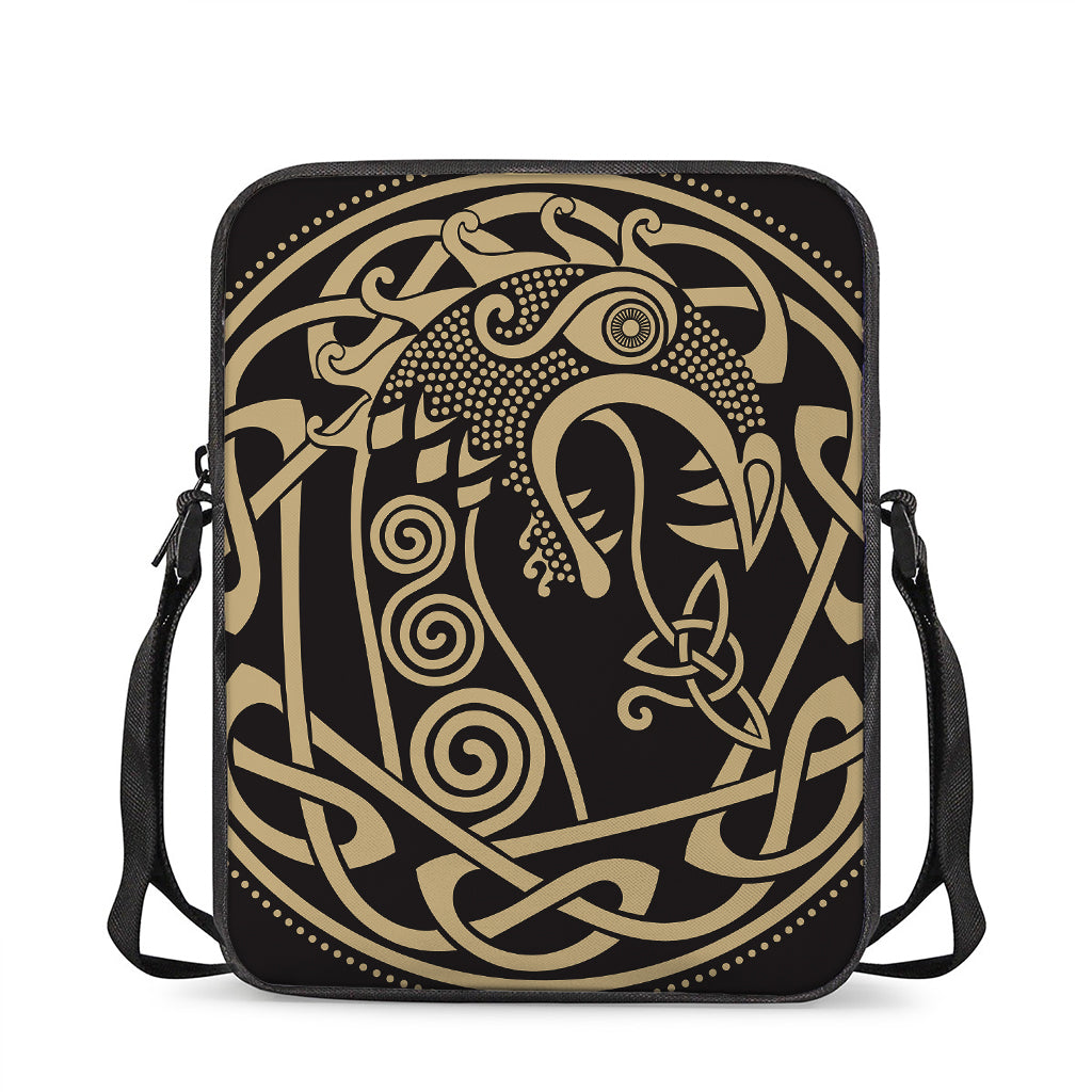 Scandinavian Viking Dragon Print Rectangular Crossbody Bag