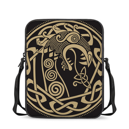 Scandinavian Viking Dragon Print Rectangular Crossbody Bag