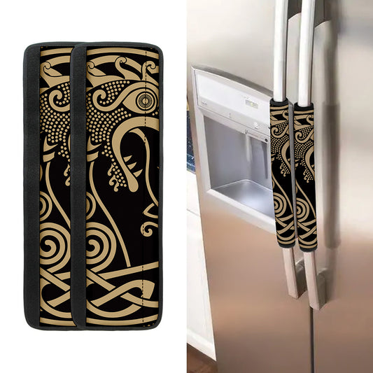 Scandinavian Viking Dragon Print Refrigerator Handle Covers