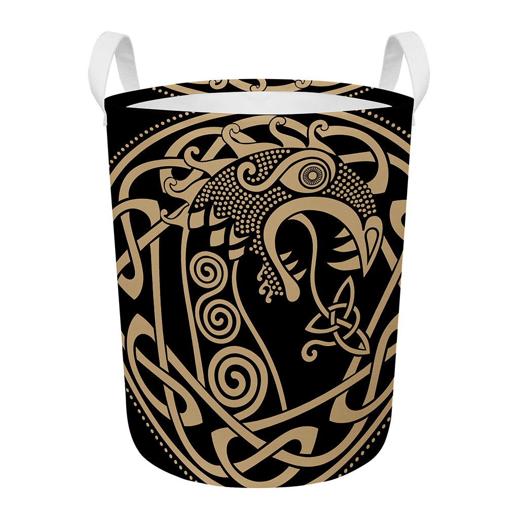 Scandinavian Viking Dragon Print Round Laundry Basket