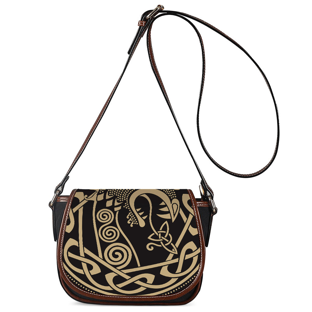 Scandinavian Viking Dragon Print Saddle Bag