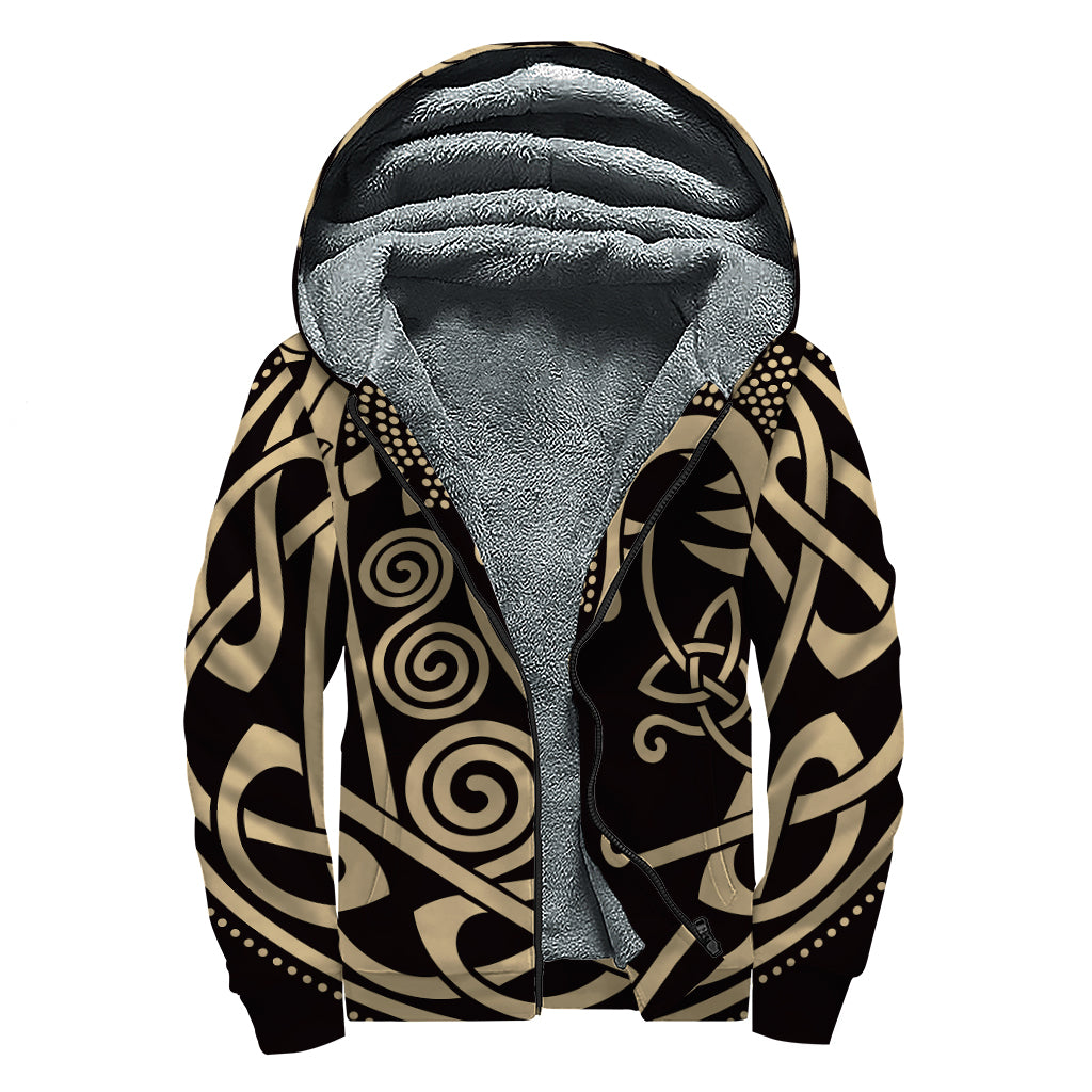 Scandinavian Viking Dragon Print Sherpa Lined Zip Up Hoodie
