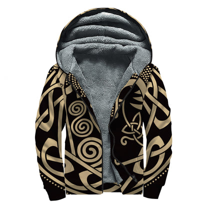 Scandinavian Viking Dragon Print Sherpa Lined Zip Up Hoodie