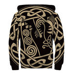 Scandinavian Viking Dragon Print Sherpa Lined Zip Up Hoodie