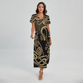 Scandinavian Viking Dragon Print Short Sleeve Maxi Dress