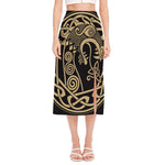 Scandinavian Viking Dragon Print Side Slit Midi Skirt
