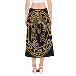 Scandinavian Viking Dragon Print Side Slit Midi Skirt