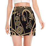 Scandinavian Viking Dragon Print Side Slit Mini Skirt