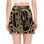 Scandinavian Viking Dragon Print Side Slit Mini Skirt