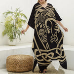 Scandinavian Viking Dragon Print Silk V-Neck Kaftan Dress