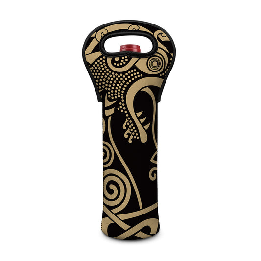 Scandinavian Viking Dragon Print Single Neoprene Wine Tote