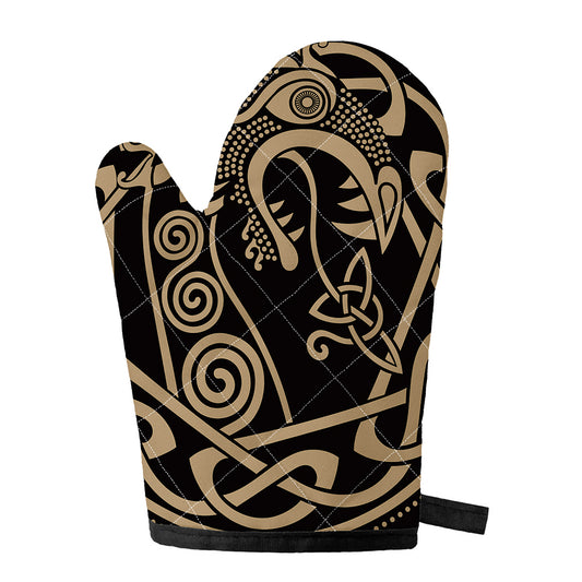 Scandinavian Viking Dragon Print Single Oven Mitt
