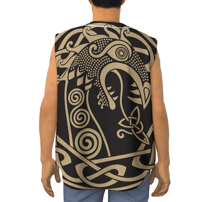 Scandinavian Viking Dragon Print Sleeveless Baseball Jersey