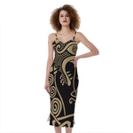 Scandinavian Viking Dragon Print Slim Fit Midi Cami Dress