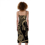 Scandinavian Viking Dragon Print Slim Fit Midi Cami Dress