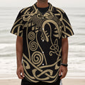 Scandinavian Viking Dragon Print Textured Short Sleeve Shirt