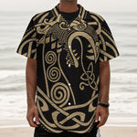 Scandinavian Viking Dragon Print Textured Short Sleeve Shirt