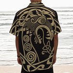 Scandinavian Viking Dragon Print Textured Short Sleeve Shirt