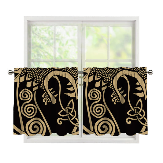 Scandinavian Viking Dragon Print Tier Curtains